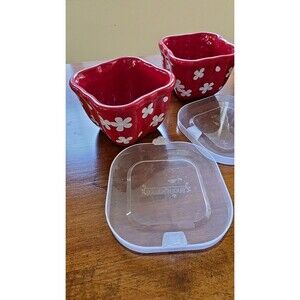 Temp-tations Fields of Flowers Prep/ Storage 8oz Bowls w lids Set of 3 Red